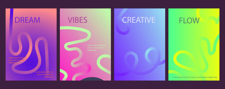 Set of Abstract Wavy Bold Lines Poster Backgrounds. Modern Abstract Art Design Template. Vibrant...