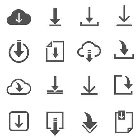 Downloads files line and bold icons set isolated on white. Navigation with paper sheet, cloud, folder.のイラスト素材