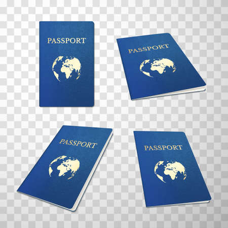 Passport international or national in different angles realistic templates set. Official papers, documents.のイラスト素材