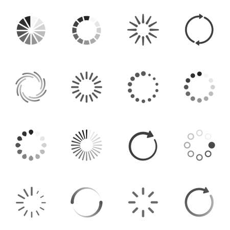 Preloaders round line and bold icons set isolated on white. Downloading, uploading, buffering.のイラスト素材