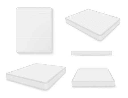 Mattress, futon or flock bed realistic mockups set. Top, side, three quater view.のイラスト素材