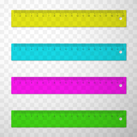 Rulers or line gauges plastic multicolor set. Measuring device. Stationery, office, school implements.のイラスト素材