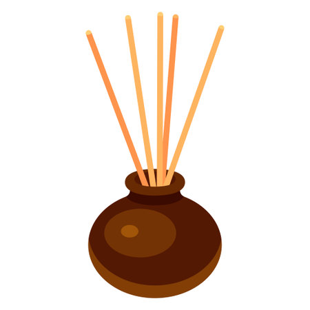 Incense aroma sticks are in clay vase for aromatherapy, meditation, ceremony vector illustration.のイラスト素材