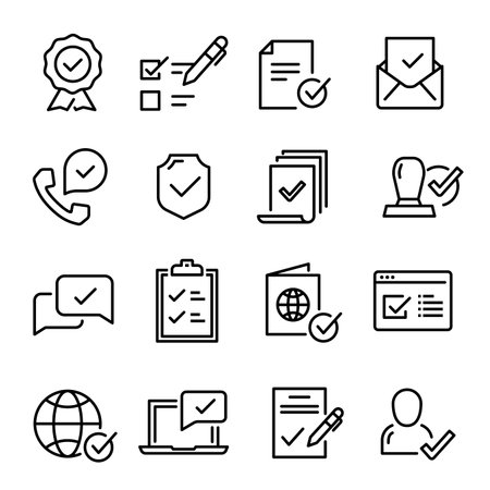 Confirmed line icon set, document and communicationのイラスト素材