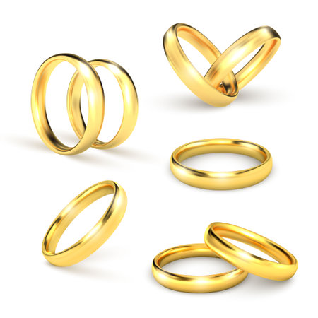 Gold wedding ring set, ceremony and anniversary jewelleryのイラスト素材