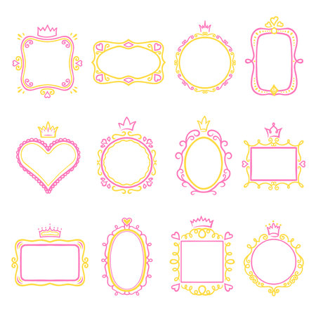 Princess frame set, borders for paper, frame designのイラスト素材