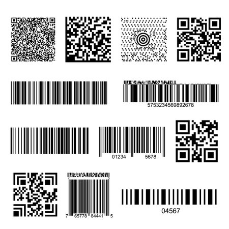 Barcode, qr, matrix code set. Identification, scanning, security, checking price, payment concept.のイラスト素材