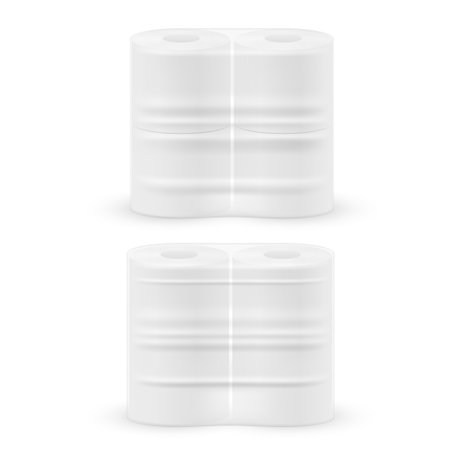 Toilet paper and disposable towels in plastic transparent wrap. Soft tissue rolls, absorbent pack.のイラスト素材