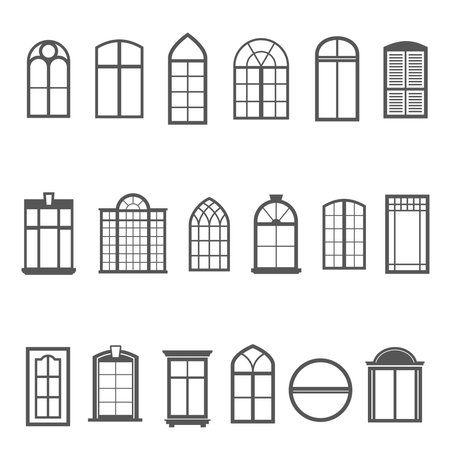 Window icon set, apartment exterior frame decorationのイラスト素材