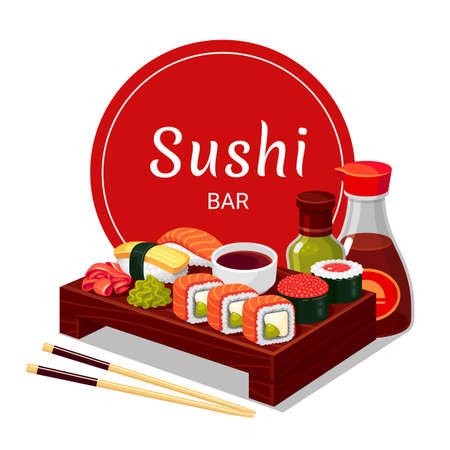 Sushi japan, appetizer and healthy asian dinnerのイラスト素材
