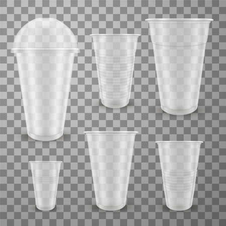 Plastic glasses of different sizes realistic illustrations setのイラスト素材