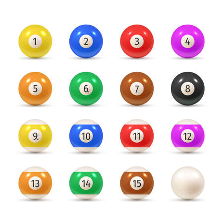 Balls for billiards varicolored realistic set. American pool, snooker numbered equipment.のイラスト素材