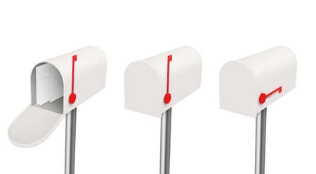 Set open and closed mailbox paper letters envelope inside realistic modern boxes for delivery mail