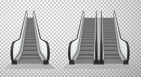 Collection of double and single escalator stairway electronic equipment vector illustrationのイラスト素材
