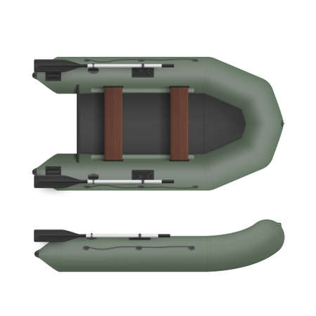 Realistic camouflage inflatable boat vector illustration fishing floating or active recreationのイラスト素材