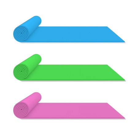 Set realistic rolled yoga mats vector illustration sports equipment for meditation exercisingのイラスト素材