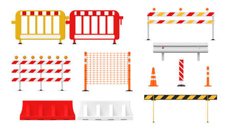 Collection of road barriers vector illustration roadblocks construction for security and safetyのイラスト素材