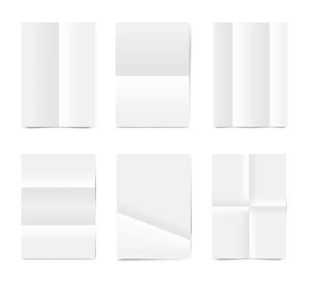 Collection of folded sheets paper vector illustration. Clear rumpled or creased pagesのイラスト素材