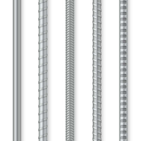 Collection metal rebars realistic vector illustration. Ornamental smooth of iron bars for buildingのイラスト素材