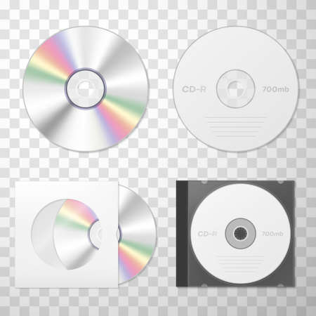 Collection of compact disk realistic vector. Audio and video player, keeping digital informationのイラスト素材