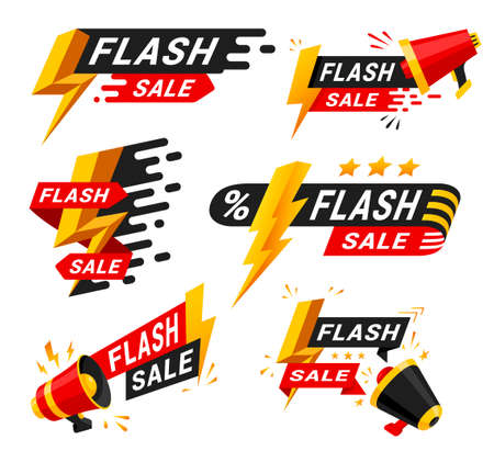 Flash sale badge set, trendy shopping offersのイラスト素材