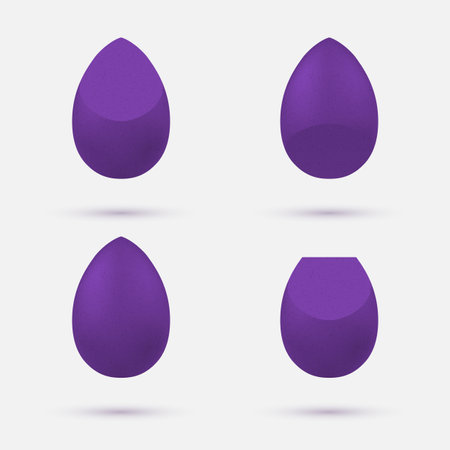 Makeup sponge set realistic vector illustration purple cosmetic make up puff applying foundationのイラスト素材