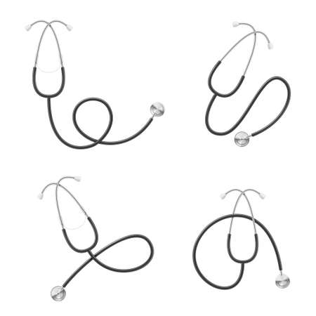 Realistic stethoscope set vector illustration doctor equipment for checking heartbeat and breathのイラスト素材