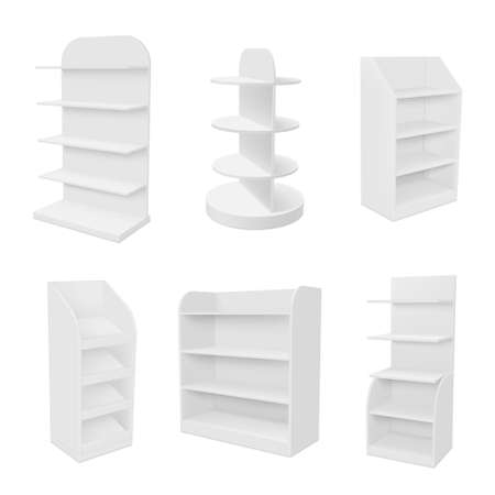 Empty store shelves realistic set vector illustration retail shelf promotion merchandising marketingのイラスト素材