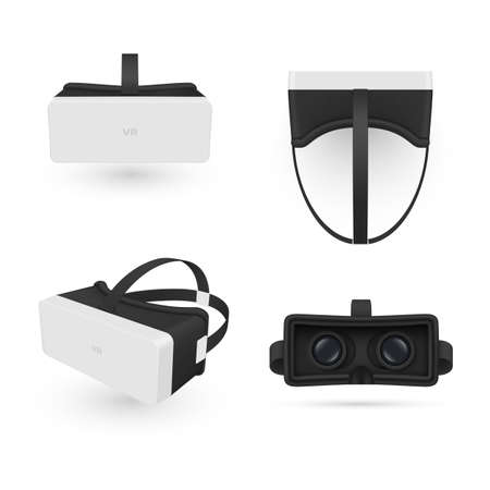 Virtual reality glasses collection vector illustration. Set VR goggles front, side, top, inside viewのイラスト素材