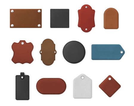 Collection realistic leather tags vector luxury blank badges material stickers set for brandingのイラスト素材