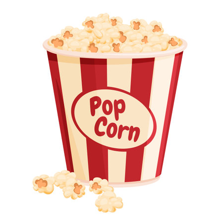 Bucket of popcorn traditional cinema entertainment treat fast food isometric vector illustrationのイラスト素材