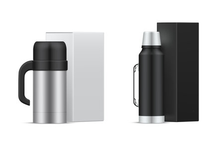 stainless container drink temperature saving branding merchandise set realistic vectorのイラスト素材