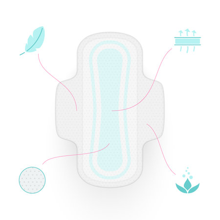 Woman pads compound layer sanitary napkin menstruation hygiene protection system vector flatのイラスト素材