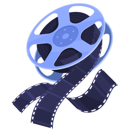 Film reel movie retro strip cinema footage video entertainment multimedia tape isometric vectorのイラスト素材
