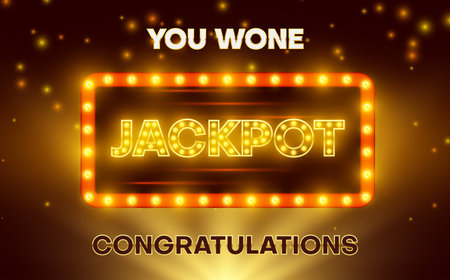 Jackpot golden light illuminated glowing sign you won congratulations banner realistic vectorのイラスト素材