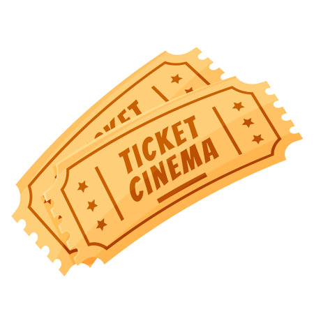 Two vintage cinema ticket entertainment entry access romantic date isometric vector illustrationのイラスト素材