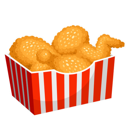 Fried chicken wings box crispy fast food menu isometric vector illustrationのイラスト素材