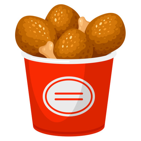 Paper bucket with crispy fried chicken legs unhealthy American fast food isometric vectorのイラスト素材