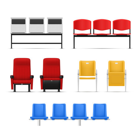 Stadium seats football soccer supporters chairs fans different shape set realistic vectorのイラスト素材