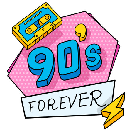 90s forever pop art groovy design poster with audio cassette and lightning isometric vectorのイラスト素材