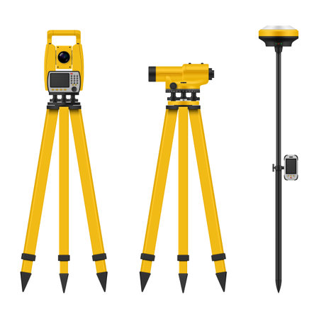 Geodetic optical measuring professional device for industrial construction set realistic vectorのイラスト素材