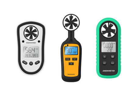 Digital anemometer wind speed measuring device with display set realistic vector illustrationのイラスト素材