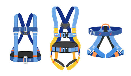 Climbing harness security rope for extreme sport alpinism vertical support set vector flatのイラスト素材