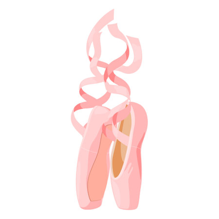 Ballet flats female pink pointe shoes with ribbon for foot balance dancing isometric vectorのイラスト素材