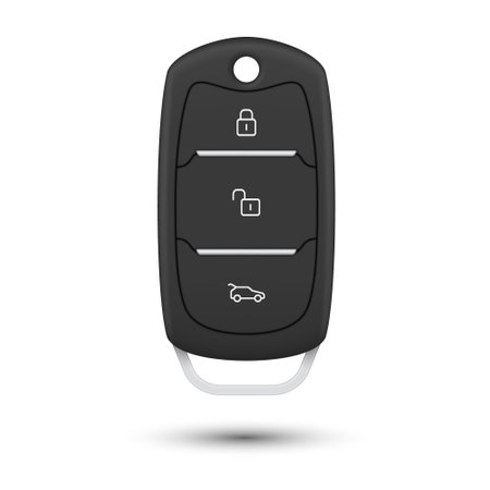 Car remote control key with lock unlock trunk open push buttons realistic vector illustrationのイラスト素材