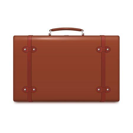 Brown retro suitcase with handle straps and lock realistic vector illustrationのイラスト素材