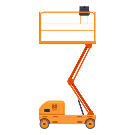 Mechanical lift for construction industry with scissors and platform vector flat illustrationのイラスト素材
