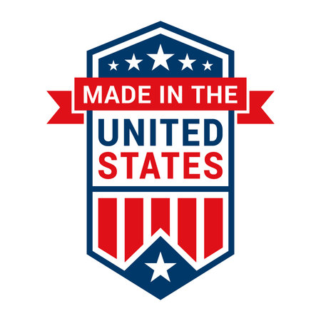 The Made in the United States emblem features stars and stripes in red, white and blue to represent American pride.のイラスト素材