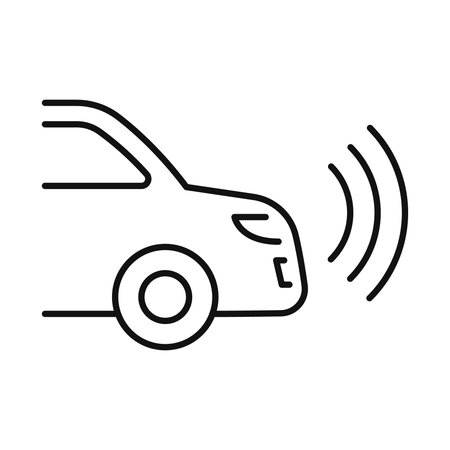 Icon of a front radio sensor of a car, which illustrates the concept of safe driving with the help of alerts and communication technologiesのイラスト素材