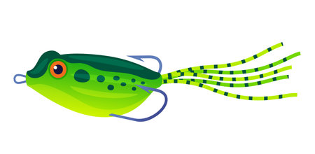 Illustration of a brightly colored frog shaped fishing lure ideal for freshwater fishing during daytime fishing trips to attract fish.のイラスト素材
